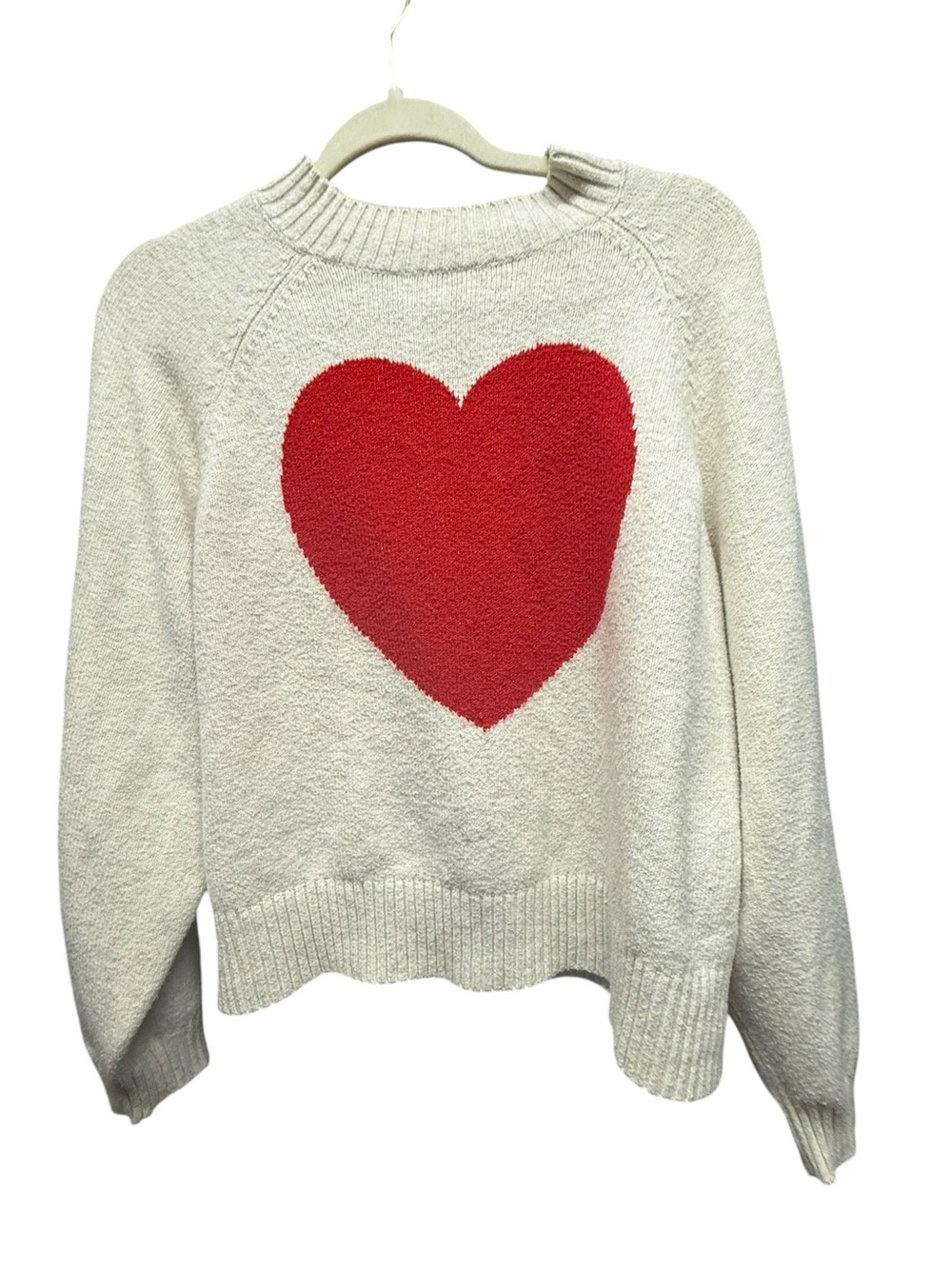 Old Navy Coquette Red Heart Sweater Cream Chunky Knit valentine LARGE